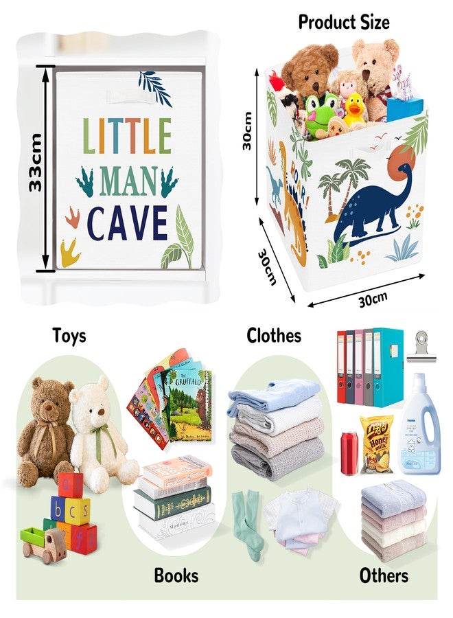Clastyle 3 pcs Dinosaur Cube Storage Unit Boxes Volcano Kallax Box for Shelves Parents Storage Baskets for Book Clothes Toy Organizer, Palms, 11.8x11.8x11.8 in - Image 2